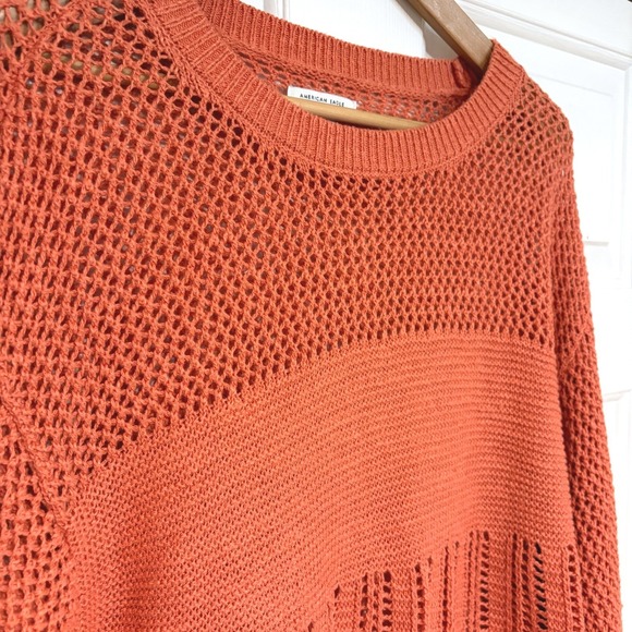 American Eagle Outfitters Sweaters - Women S Open Knit Sweater Coral Orange Crop Balloon Sleeve‎ Boxy American Eagle